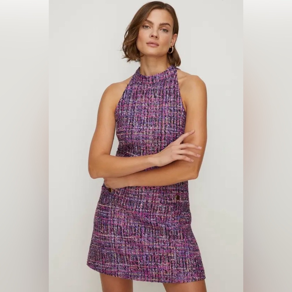 Zara Oasis Tweed Halter Mini Dress